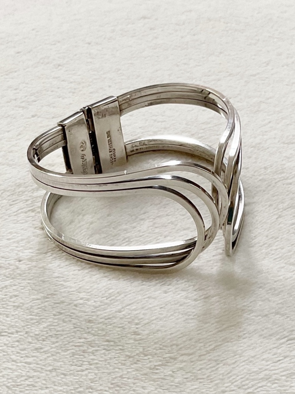 Vintage Marcela Taxco Sterling Silver Hinged Cuff Bracelet 54g Mexico
